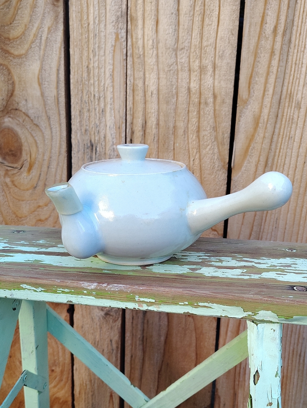 Vintage Japanese Kyusu Ceramic Teapot with Side Handle